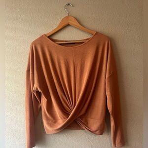 Nordstrom F&F Camel Brown Casual Chic Twist Front Top Size 6